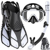Greatever Adults Snorkel Set | With Adjustable Flippers, Diving Set with Snorkel Mask - White