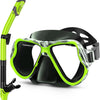 Greatever Adults Snorkel Set - Panoramic Wide View & Dry Snorkel Mask - Black Lime Green