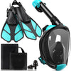 Greatever Full Face Snorkel Mask & Adjustable Swim Fins Snorkel Set for Adults - Black Green