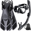 Greatever Adults Mask Fins Snorkel Set Snorkeling Gear - Black