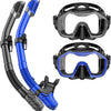 Greatever Dry-Top Snorkel Set With 180° Panoramic Wide View Diving Mask for Adults - Black / Black Blue