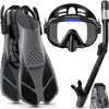 Greatever Adults Snorkel Set | With Adjustable Flippers, Diving Set with Snorkel Mask - Black