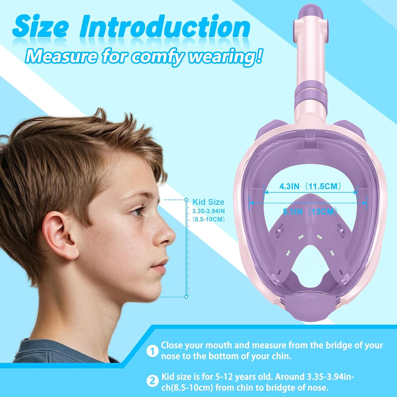Greatever Snorkeling Gear for Kids,Ideal Gifts of Kids Snorkel Mask,Full Face Snorkel Mask Kids with Camera Mount,Safe Breathing for Enchanting Travel