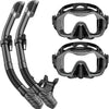 Greatever Dry-Top Snorkel Set With 180° Panoramic Wide View Diving Mask for Adults - Black / Black