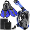 Greatever Full Face Snorkel Mask & Adjustable Swim Fins Snorkel Set for Adults - Blue