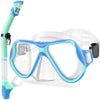 Greatever Kids Dry Snorkel Set - 10 Color Options! Panoramic Wide View Anti-Fog Scuba Diving Mask Available in US Only - Cyan Blue
