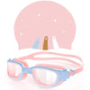 Ensemble lunettes de natation et bonnet Greatever pour enfants de 6 à 14 ans, antibuée et anti-UV - Rose/Violet clair + Casquette rose