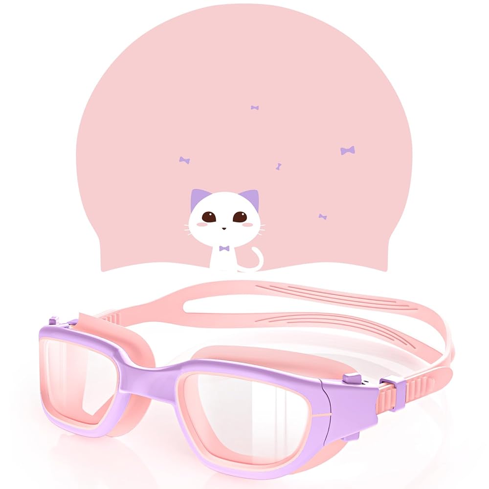 Ensemble lunettes de natation et bonnet Greatever pour enfants de 6 à 14 ans, antibuée et anti-UV