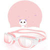 Ensemble lunettes de natation et bonnet Greatever pour enfants de 6 à 14 ans, antibuée et anti-UV - Casquette blanche/rose+rose