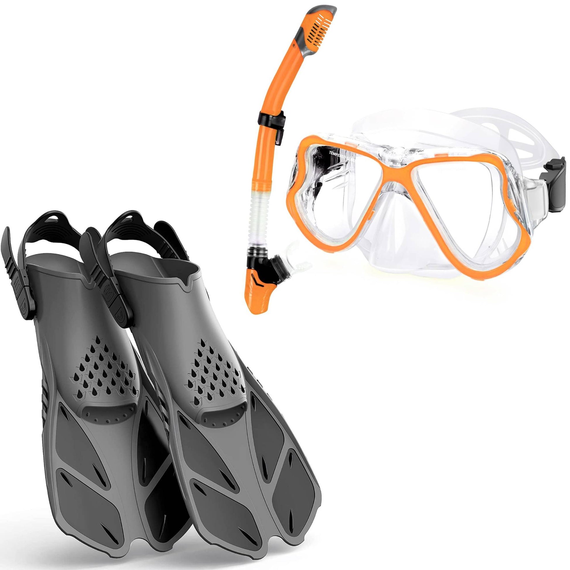 goggles snorkel set Greatever Adults Mask Fins Snorkel Set Beginner-Friendly Snorkeling Gear Black / S/M