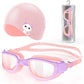 Greatever Kids Swimming Goggles Cap Set for Kids 6-14, Anti-Fog & Anti-UV
