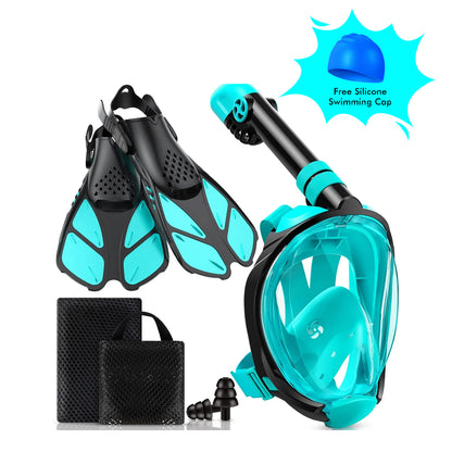 Greatever Full Face Snorkel Mask & Adjustable Swim Fins Snorkel Set for Adults