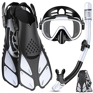 Greatever Snorkel Set Adults with Flippers, Diving Set with Snorkel Mask