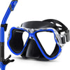 Greatever Dry Snorkel Set Panoramic Wide View Anti-Fog Scuba Diving Mask - Black Blue