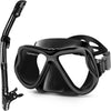 Greatever Dry Snorkel Set Panoramic Wide View Anti-Fog Scuba Diving Mask - Black