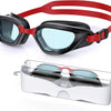 Greatever Swim Goggles Adults, Anti-Fog UV Protection Goggles - Black Red/Clear Blue