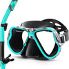 Greatever Dry Snorkel Set Panoramic Wide View Anti-Fog Scuba Diving Mask - Black Green