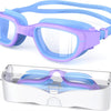 Kids Swim Goggles,Swimming Goggles for Kids 6-14, Anti-Fog UV Protection Pool Goggles for Boys Girls - Blue/Purple-clear