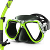 Greatever Dry Snorkel Set Panoramic Wide View Anti-Fog Scuba Diving Mask - Black Lime Green