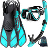 Greatever Adults Mask Fins Snorkel Set Snorkeling Gear - Green Black