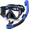 Greatever Snorkel Set Pano 3 Window Snorkel Mask For Adults - Black Blue