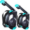 Greatever G2 Adults Kids Full Face Snorkel Mask 2 Pcs,Snorkeling Gear with Latest Dry Top System,Foldable 180 Degree Panoramic View,Safe Breathing,Anti-Leak&Anti-Fog Snorkeling Mask with Camera Mount - Black Green