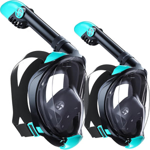 Greatever G2 Adults Kids Full Face Snorkel Mask 2 Pcs,Snorkeling Gear with Latest Dry Top System,Foldable 180 Degree Panoramic View,Safe Breathing,Anti-Leak&Anti-Fog Snorkeling Mask with Camera Mount