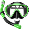 Snorkel Set Adults Snorkeling Gear Anti-Fog Panoramic View Swim Mask Dry Top Snorkel Kit with Carry Bag for Snorkeling Scuba Diving Swimming Travel - Grass Green+Black