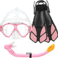 Kids Snorkel Set, Mask Fins Snorkeling Gear for Kids Anti-Fog Swim Goggles 180 Panoramic View Dry Top Snorkel and Dive Flippers Combo with Travel Bag for Snorkeling Training Swimming Diving