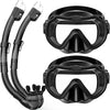 Greatever Snorkeling Gear for Adults, Snorkel Mask Set 180° Panoramic View Snorkel Gear - Black-Black