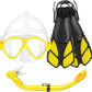 Kids Snorkel Set, Mask Fins Snorkeling Gear for Kids Anti-Fog Swim Goggles 180 Panoramic View Dry Top Snorkel and Dive Flippers Combo with Travel Bag for Snorkeling Training Swimming Diving