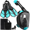 Greatever Mask Fins Snorkeling Gear for Adults, Full Face Snorkel Mask & Adjustable Swim Fins Snorkel Set - Black Green