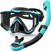 Greatever Snorkel Set Pano 3 Window Snorkel Mask For Adults - Black Green