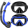 Greatever Snorkeling Gear for Adults, Snorkel Mask Set 180° Panoramic View Snorkel Gear - Black-Blue