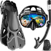 Snorkel Set with Fins for Adults, Snorkeling Gear for Adults Men and Women, Snorkle, Mask Set Adults Dry Top Snorkel Mask Combo Set with Travel Bag for Snorkeling, Diving, Swimming - Black