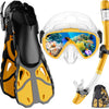 Snorkel Set with Fins for Adults, Snorkeling Gear for Adults Men and Women, Snorkle, Mask Set Adults Dry Top Snorkel Mask Combo Set with Travel Bag for Snorkeling, Diving, Swimming - Yellow