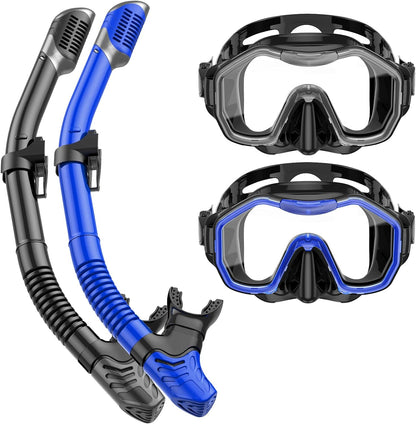 Greatever Dry-Top Snorkel Set With 180°Panoramic Wide View Diving Mask for Adults