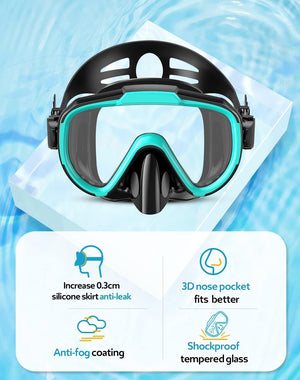 Snorkel Set with Fins for Adults, Snorkeling Gear for Adults Men and Women, Snorkle, Mask Set Adults Dry Top Snorkel Mask Combo Set with Travel Bag for Snorkeling, Diving, Swimming