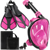 Greatever Mask Fins Snorkeling Gear for Adults, Full Face Snorkel Mask & Adjustable Swim Fins Snorkel Set - Pink