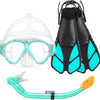 Greatever Kids Snorkel Set, Mask Fins Snorkeling Gear for Kids - Cyan