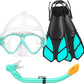 Kids Snorkel Set, Mask Fins Snorkeling Gear for Kids Anti-Fog Swim Goggles 180 Panoramic View Dry Top Snorkel and Dive Flippers Combo with Travel Bag for Snorkeling Training Swimming Diving