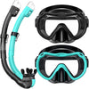 Greatever Snorkeling Gear for Adults, Snorkel Mask Set 180° Panoramic View Snorkel Gear - Black-Green