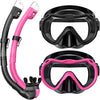 Greatever Snorkeling Gear for Adults, Snorkel Mask Set 180° Panoramic View Snorkel Gear - Black-Pink