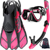 Greatever Adults Mask Fins Snorkel Set Snorkeling Gear - Pink Black