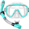 Snorkel Set Adults Snorkeling Gear Anti-Fog Panoramic View Swim Mask Dry Top Snorkel Kit with Carry Bag for Snorkeling Scuba Diving Swimming Travel - A-Green+Transparent