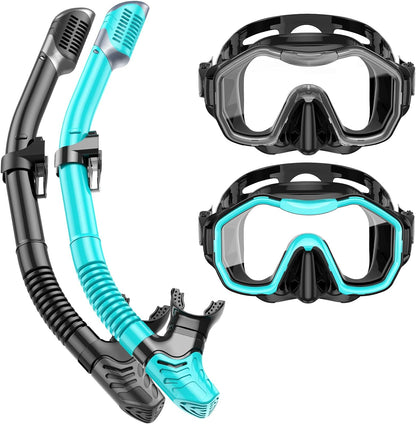 Greatever Dry-Top Snorkel Set With 180°Panoramic Wide View Diving Mask for Adults