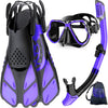 Greatever Adults Mask Fins Snorkel Set Snorkeling Gear - Purple Black