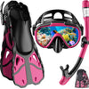 Snorkel Set with Fins for Adults, Snorkeling Gear for Adults Men and Women, Snorkle, Mask Set Adults Dry Top Snorkel Mask Combo Set with Travel Bag for Snorkeling, Diving, Swimming - Pink