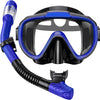 Snorkel Set Adults Snorkeling Gear Anti-Fog Panoramic View Swim Mask Dry Top Snorkel Kit with Carry Bag for Snorkeling Scuba Diving Swimming Travel - Blue+Black