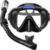 Snorkel Set Adults Snorkeling Gear Anti-Fog Panoramic View Swim Mask Dry Top Snorkel Kit with Carry Bag for Snorkeling Scuba Diving Swimming Travel - Black